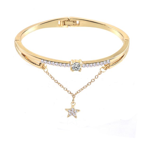 Fatto a mano Design popolare Oro/Oro rosa/Argento placcato Bracciale rigido con ciondoli da donna Glisten Crystal Star in vendita