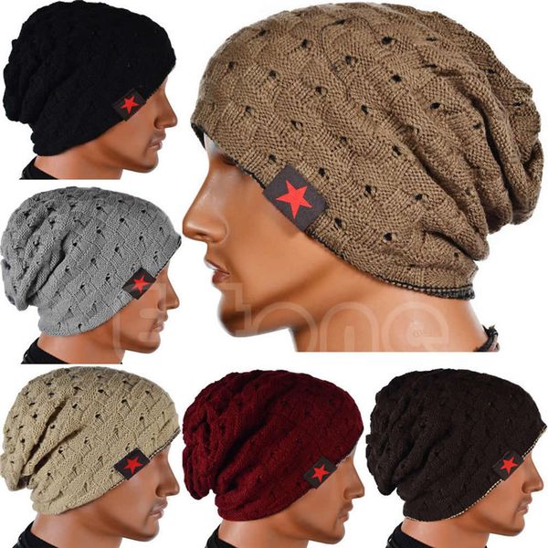 

knitted hats beanie five-pointed star label skull cap double-side wear hollow out crochet hat men women caps winter warm ear muff hat, Yellow