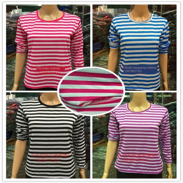 

middle-aged and elderly women's t- summer casual colorful striped t-shirt women's long sleeve mother's base shirt, White