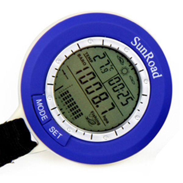 

5 in 1 sunroad mini lcd backlit fishing barometer smart tracking waterproof weather forecast thermometer digital watch sr204