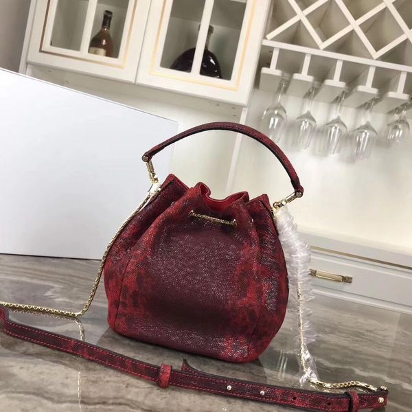 

new fashion designer woman handbags chain crossbody bag genuine leather shoulder mini snake lock tassel bucket bags pruse tote red bags