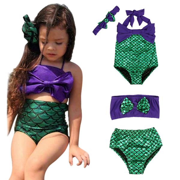 

new 2017 mermaid girl's two pieces tankini summer style cute swimwear for children&kid's bikini sets 2-6y swimsuit, White