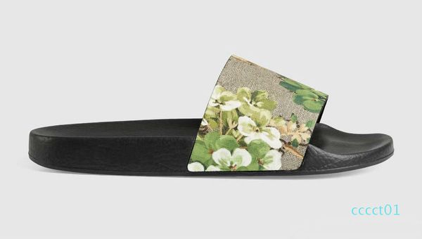 

designer men women sandals with correct flower box dust bag shoes snake print slide summer wide flat sandals slipper, Black