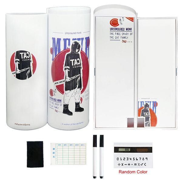 

dropshipping creative whiteboard pencil case with solar calculator magnetic switch kawai cartoon pen box for children