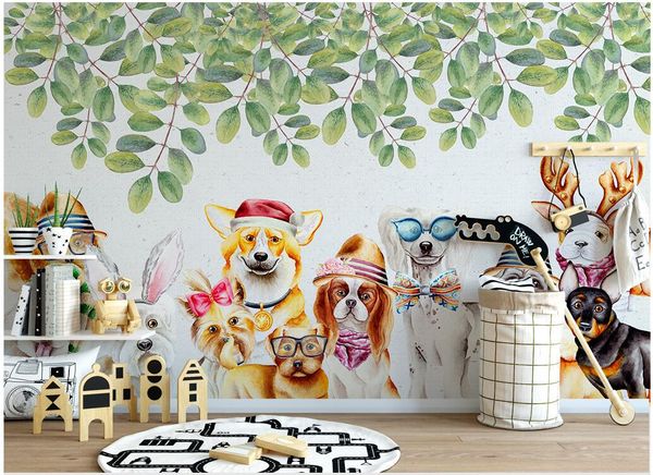

wdbh 3d p wallpaper custom mural creative cute group of puppies leaves children's room home decor 3d wall murals wallpaper for walls 3