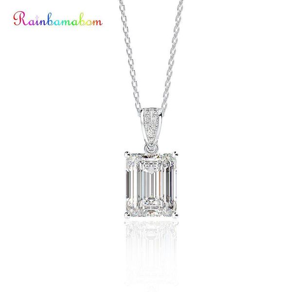 

rainbamabom 925 solid sterling silver created moissanite emerald gemstone diamonds pendant necklace women fine jewelry wholesale
