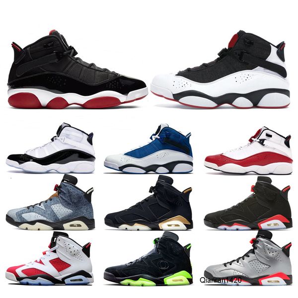 

6 6s six rings mens basketball shoes travis scotts washed denim dmp psg black infrared carmine authentic sports sneakers size 7-13