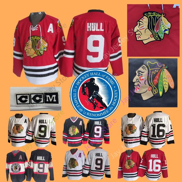 

Bobby Hull Jersey 9 16 1983 Hall Of Fame Ice Hockey Chicago Blackhawks Winnipeg Jets CCM Vintage Jerseys Third Black Red White
