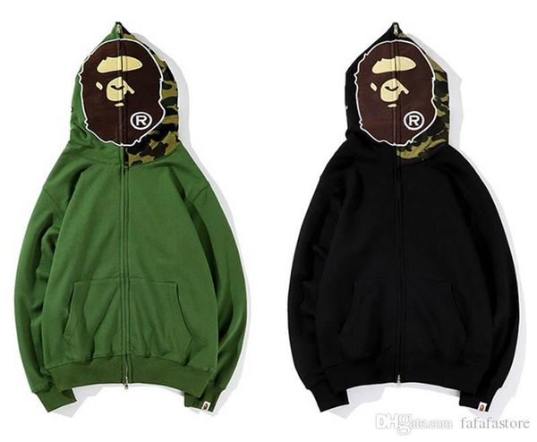 

2019 men's luminous a bathing a ape 19bape monkey head casual long sleeve hoodie jacket, Black