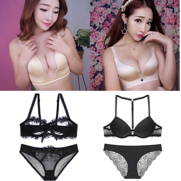 

push up bra for women lingerie underwire adjusted-straps embroidery lace bra gather ladies gather padded bralette, Red;black