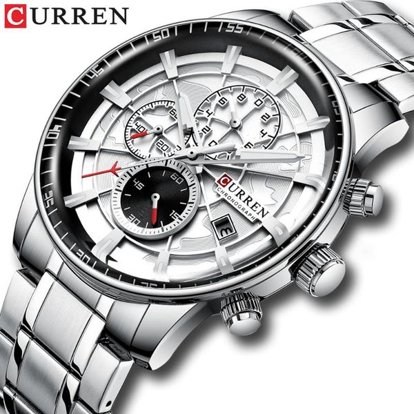 

men's watches curren causal stainless steel band wristwatch chronograph auto date male clock relogio masculino 8362, Slivery;brown
