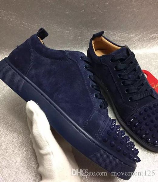 

2019 luxury low sneaker suede with spikes men trainers red bottom shoes multicolor new designer brand flats casual shoes, Black