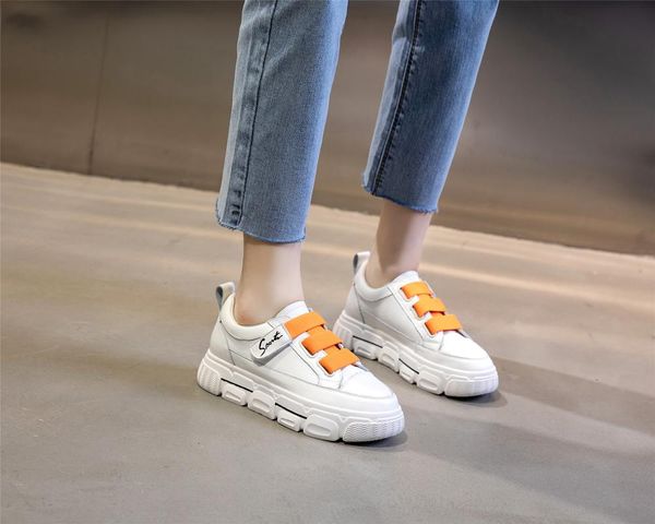 

lady's strap leather sneaker women platform cement shoes female flat running casual footwear, Black
