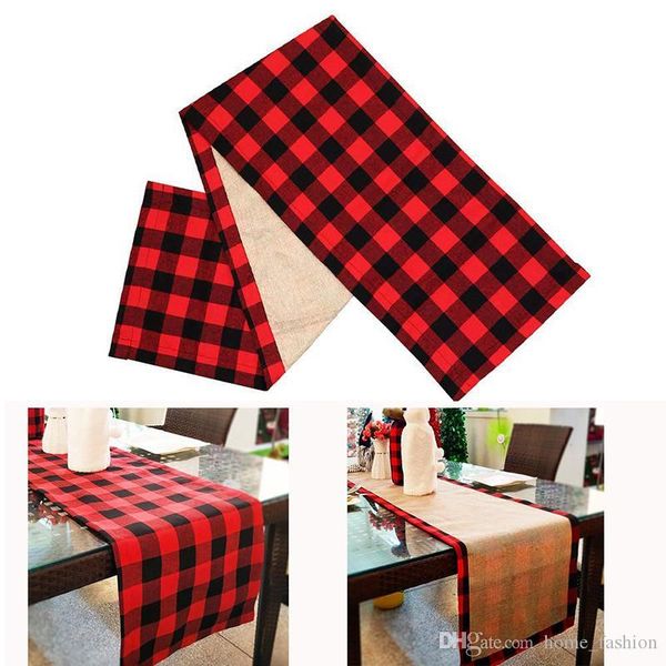 

37*183cm double sided use tablecloth christmas black red lattice table cover xmas party dinner decorative tablecloth