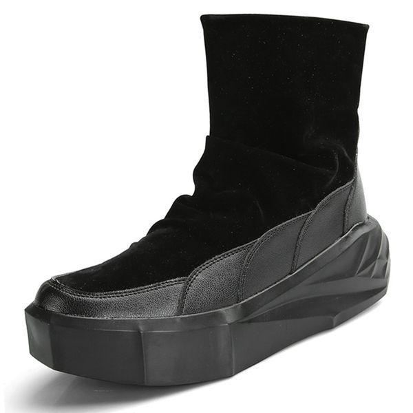 

vsiovry new british style men boots autumn winter men's leather boots high thick bottom men shoes soft sole fashion botas, Black