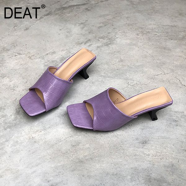 

deat] 2020 new spring summer square toe shallow stone pattern simple high heels slippers women shoes fashion tide 10h883, Black