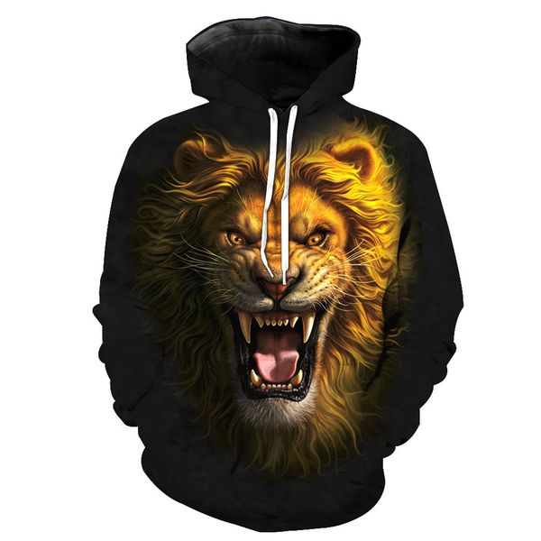 

lion king printed hat pocket cover men's tide hat men's wear sweatshirts printing blouse hoodies, Black