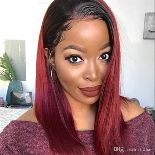 Lace Front Synthetic Wig Burgundy 99j Ombre Color Bob Cut High