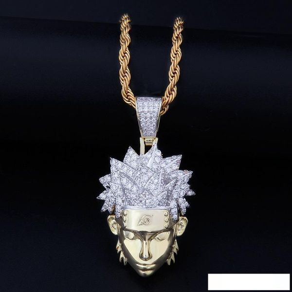 

cartoon character iced out pendant necklace new mens hip hop jewelry anime naruto pendant necklace 14k gold plated chain necklace jewelry, Silver