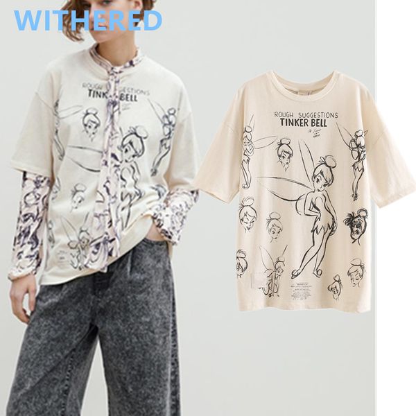 

увядшая англия высокой улицы питер пэна мультфильма о-шее хлопок свободных футболки рубашка женщины harajuku тенниска camisetas verano mujer, White