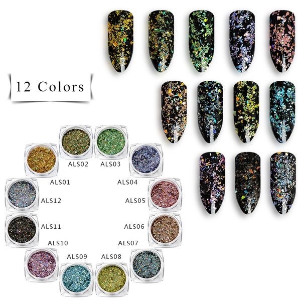

holographic nail glitter sequin shiny sparkly paillette iridescent broken glass flakes chameleon decoration nail art manicure, Silver;gold