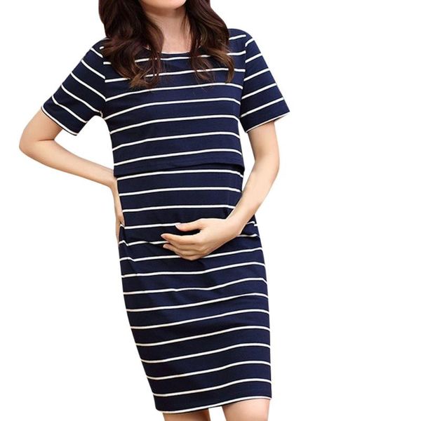 

arloneet women's maternity striped dress nursing nightgown breastfeeding sleepwear summer dress pregnant, White