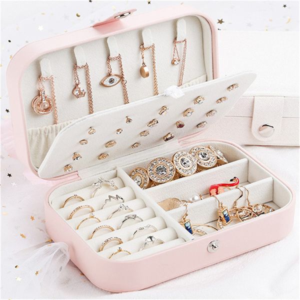 Tragbare Reise PU Leder Schmuck Lagerung Box Ohrring Halskette Ring Organizer Halter Multifunktions Schmuck Vitrine