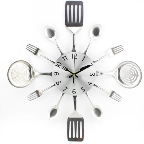 

children bedroom modern wall clock cute 3d unique silent bedroom utensils silver forks spoons spatulas wall clock gift l