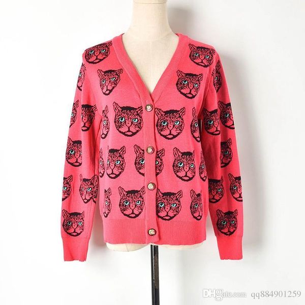 

кардиган вязаный свитер 19ss новая мода весна wonen cat вышивка v-образным вырезом дизайнер пальто тянуть femme джемпер вязаные свитера разм, White;black