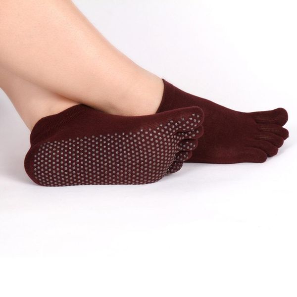 

cotton yoga socks female breathable antiskid rubber sole full toe sports socks dots pilates fitness gym ladies, Black