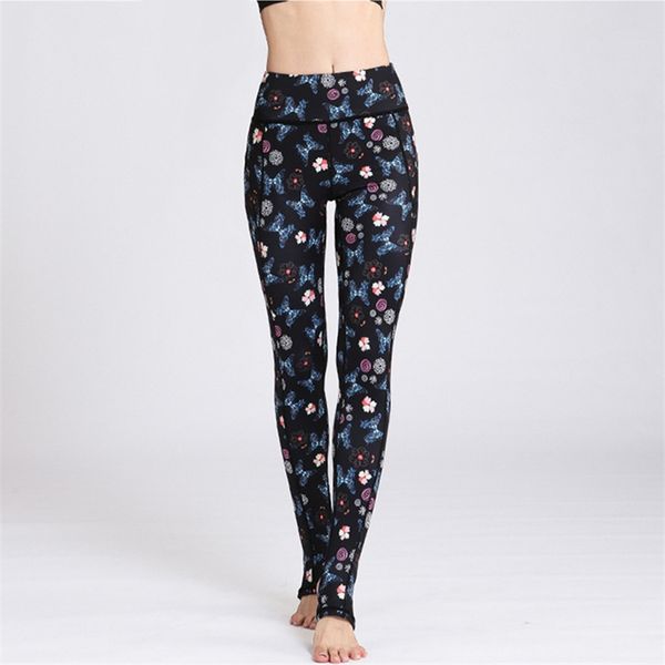 

women exercise workout leggings sport yoga stirrup pants butterfly floral print foot pants elastic tights running fitness dance skinny pants, White;red