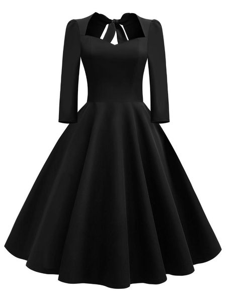 

kenancy women spring winter retro vestidos midi rockabilly cut out vintage dress solid high waist swing a-line party dresses, Black;gray
