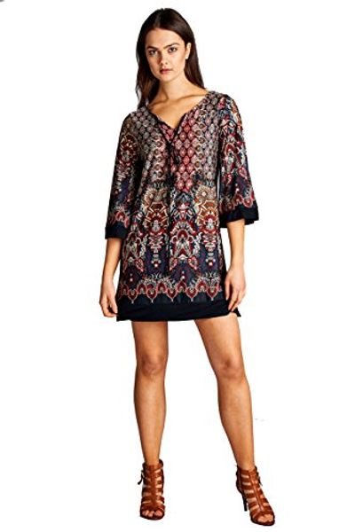 

on trend women's classic bohemian tunic or dress 3/4 sleeves, Black;gray