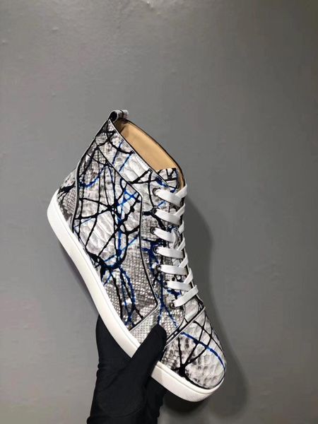 

graffiti python leather high sneakers shoes women,men red bottom casual party leisure flats famous dress walking with box eu35-46l11, Black