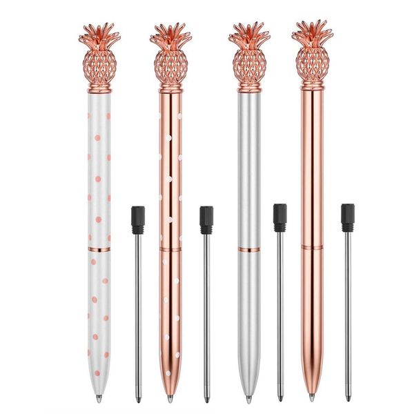 

pineapple pens cute ballpoint pens, rose gold metal pen, white, silver office supplies and school desk accessories, fancy nice, Blue;orange