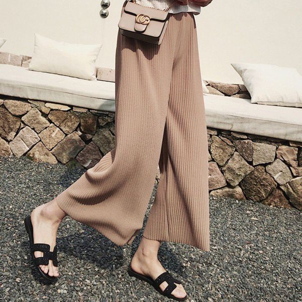 

women comfy stretch wide leg pants high waist loose straight pleated pants, Black;white