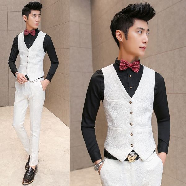 

men's suits & blazers white wedding tuxedos for brand pressing rose print elegant vintage men slim fit prom groom suit jacket+vest+pant, White;black