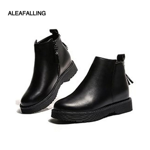 

aleafalling women shoes warm motorcycle boots female round toe woman's 4cm heel good boots vintage zip casual lady wbt116, Black