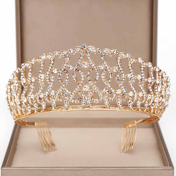 

acrddk handmade wedding hair dress bridal crystal tiara crowns party prom rhinestone tiara jewelry accessories sl, Golden;white