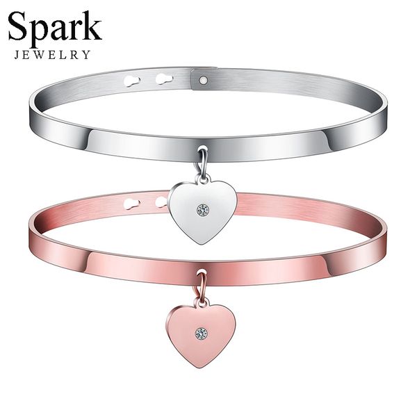 

spark romantic zirconia love heart charm bracelets adjustable stainless steel personalized name bangles for women custom jewelry, Black