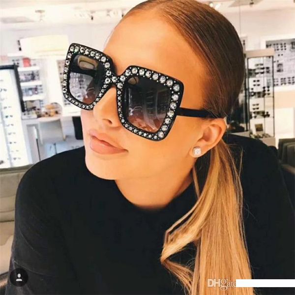 

new diamond sunglasses fashion sunglasses trend large squareglasses brand glasses designer female shades uv protection ship, White;black