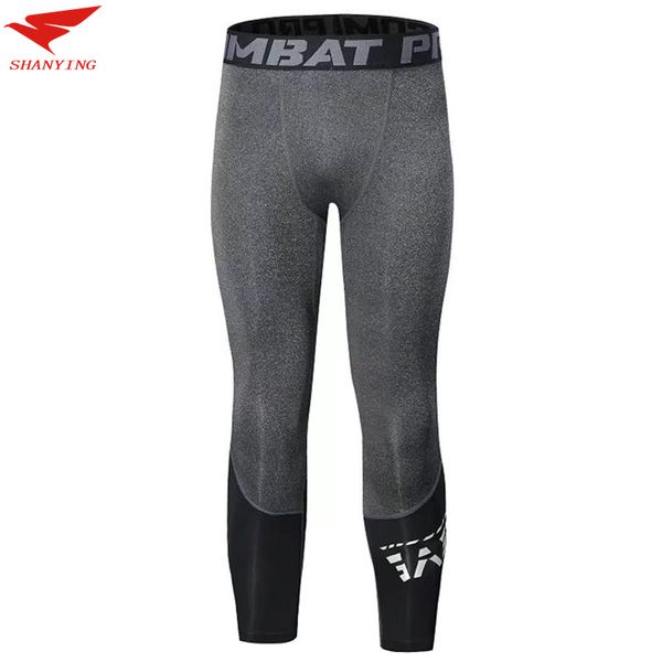 

2020 men's 3/4 running compression pants tights basketball gym pants bodybuilding jogger jogging skinny leggings trousers sportswear, Brown;gray