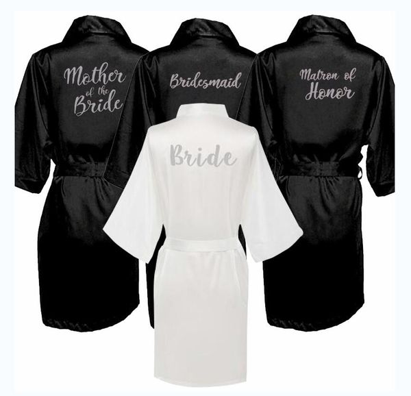 

black robe silver grey writing sister of the bride satin robe bridal party getting ready robes wedding bridesmaid gift, Black;red