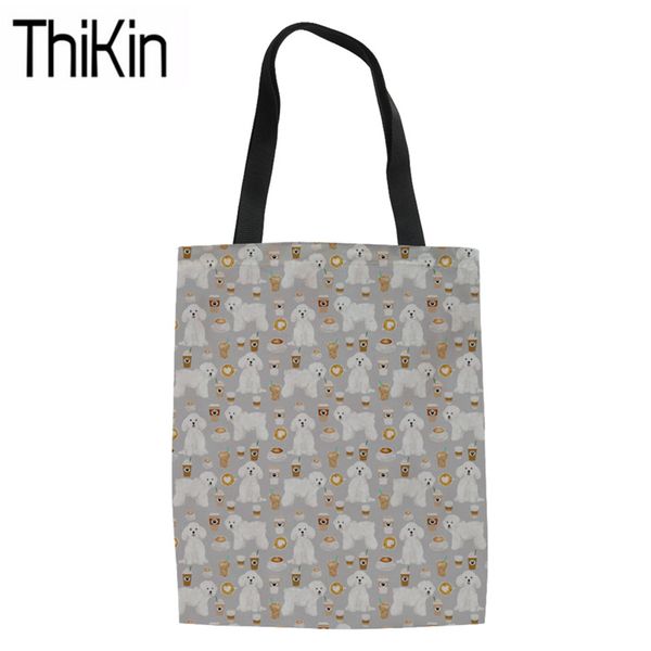 

thikin shopping bag women cute bichon printing large cavas bags ladies recycle grocery bag for female heavy duty shopper storage