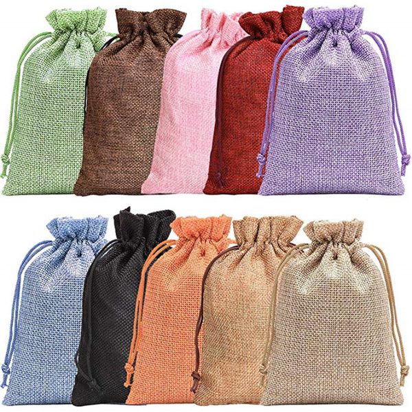 

7x9cm colorful burlap bag drawstring gift bags jute bag hessian linen sacks jewelry pouches for wedding party favors candies diy, Pink;blue