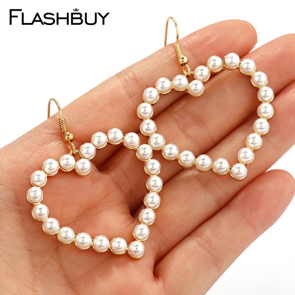 

flashbuy gold heart pearl drop earrings for women statement pearl dangle earrings simple fashion jewelry trendy accessories, Silver