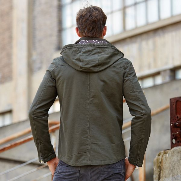 

2019 autumn new style jacket men hooded middle-aged casual pure cotton large size loose-fit army workwear coat, Black;brown