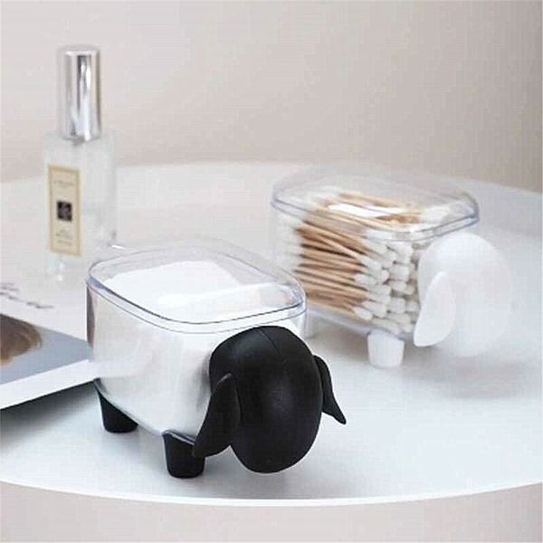 

transparent desk storage cotton swab makes up cotton table organizer cutensil cartoon sheep