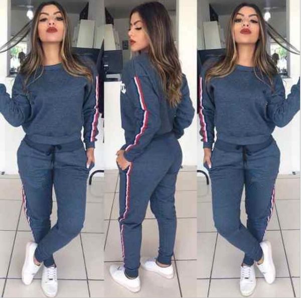 

blue womens 2pcs designer suits clothing fashion women tracksuits hooded long sleeved pants sports sets, Black