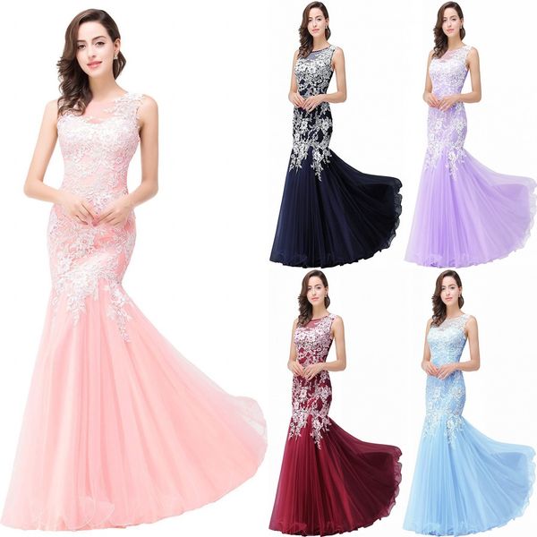 New Designer barato em stock Mermaid Prom Vestidos sem mangas Lace Applique Sexy Partido Evening Voltar Vestidos CPS360